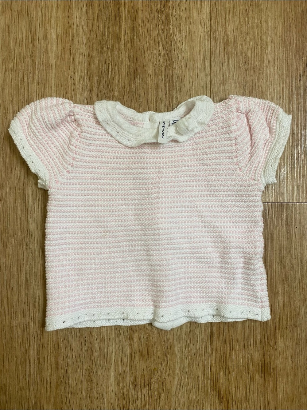 Janie and Jack Pale Pink Knit Short Sleeve Tee with White Scalloped Collar